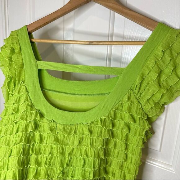 Y2K J.T.B. Green Squareneck Ruffled Blouse Sz L Festival 2000s Baddie Lagonlook - Picture 2 of 5